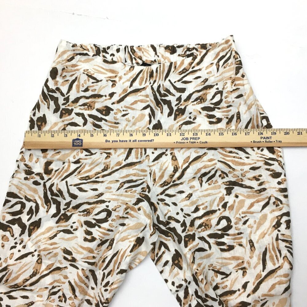 NEW Tahari Women's Brown & Ivory Print Linen Pants Wide Leg Side Zipper Medium - Picture 6 of 9